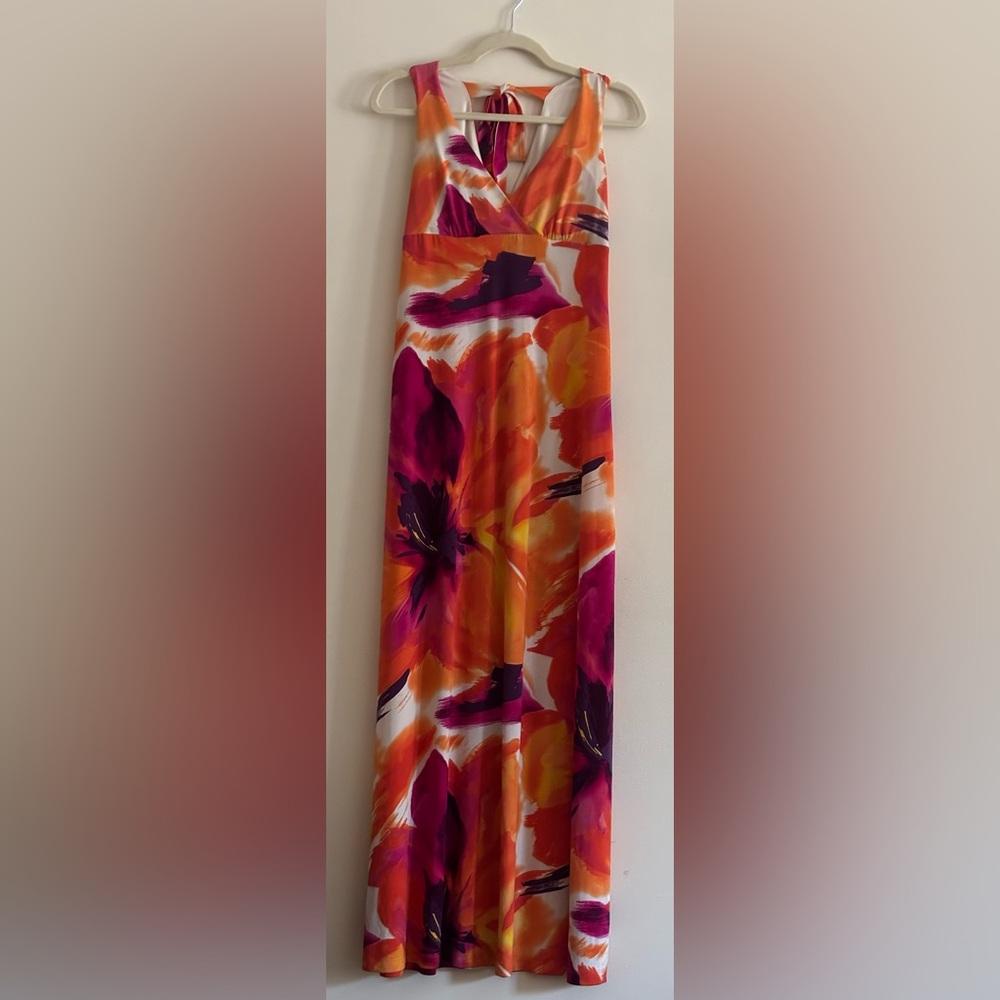 BCX Floral Orange and Pink Tropical Dress Size M EUC